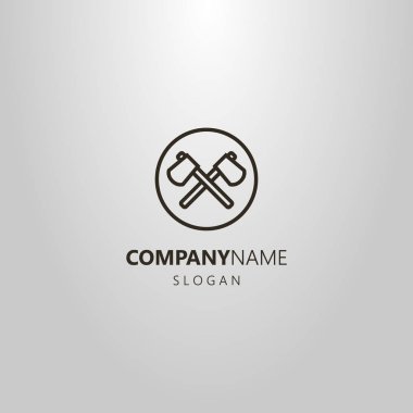 siyah ve beyaz basit vektör hat sanat logo yuvarlak bir çerçeve içinde iki çapraz eksen