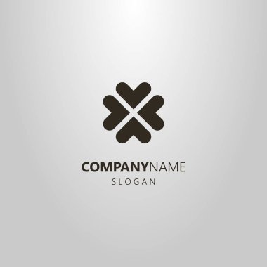 siyah ve beyaz basit vektör Soyut logo dört kalp şeklinde yaprakları çiçek