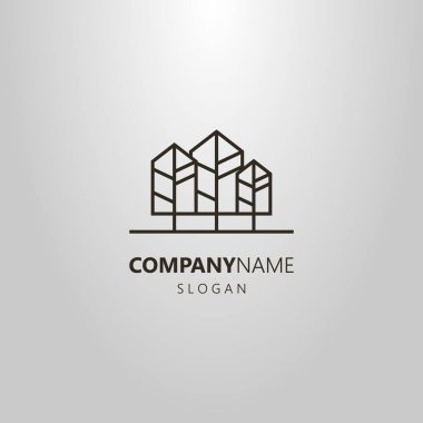 siyah ve beyaz basit satır sanat vektör geometrik logo binalar şeklinde üç ağaç