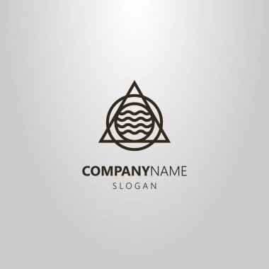 siyah ve beyaz satır daireler ve üçgen geometrik logosu sanat merkezi, dalgalı çizgilerle 