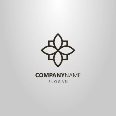 siyah ve beyaz basit geometrik vektör hat sanat dört yapraklı çiçek logosu
