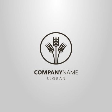 siyah ve beyaz basit vektör hat sanat logo üç buğday kulak yuvarlak bir çerçeve içinde