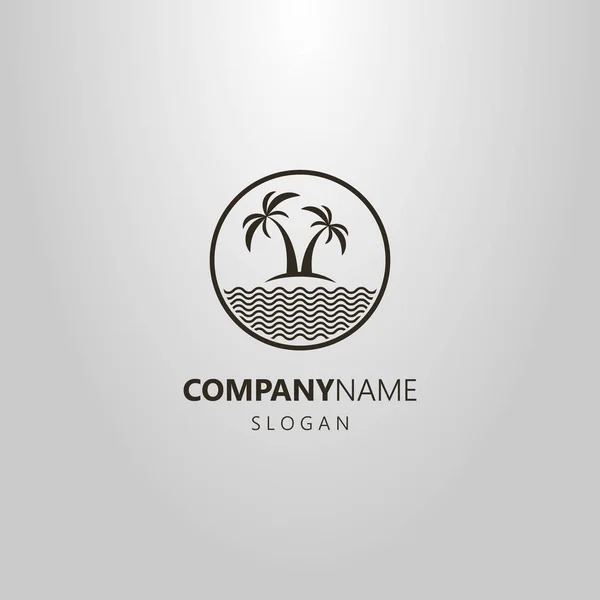 Zwarte Witte Platte Kunst Logo Van Twee Palmbomen Een Zee — Stockvector