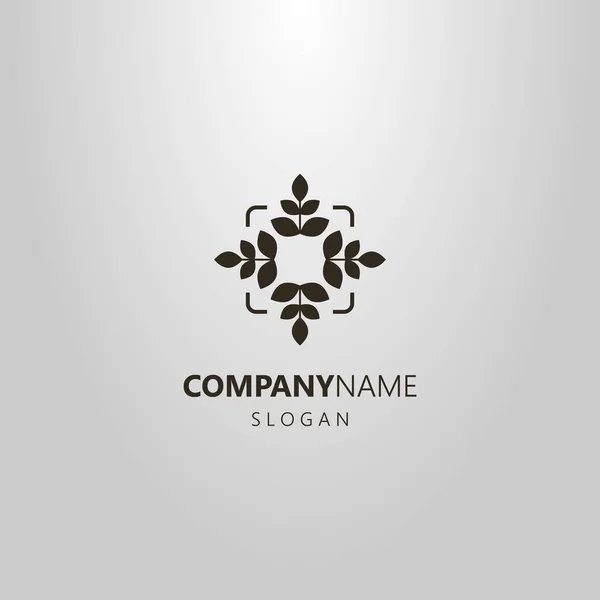 Negro Blanco Simple Vector Abstracto Logotipo Cuatro Ramas Con Hojas — Archivo Imágenes Vectoriales