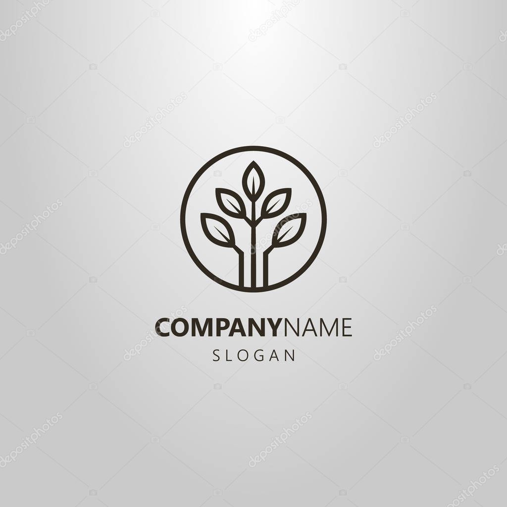 Black and white logo of three branches with leaves in a round frame