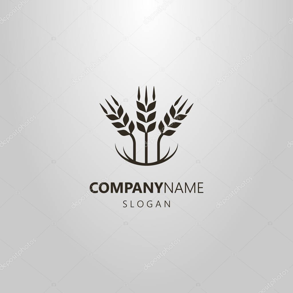 black and white simple vector abstract logo of three wheat ears