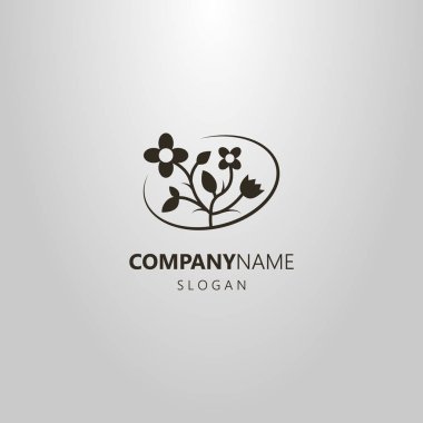 siyah ve beyaz basit vektör soyut logosu ile kır çiçekleri