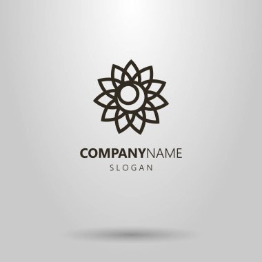 siyah ve beyaz basit vektör hat sanat çiçek tomurcuk logo ortasında moon ile
