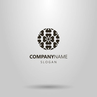 siyah ve beyaz çiçek deseninin basit yuvarlak logo
