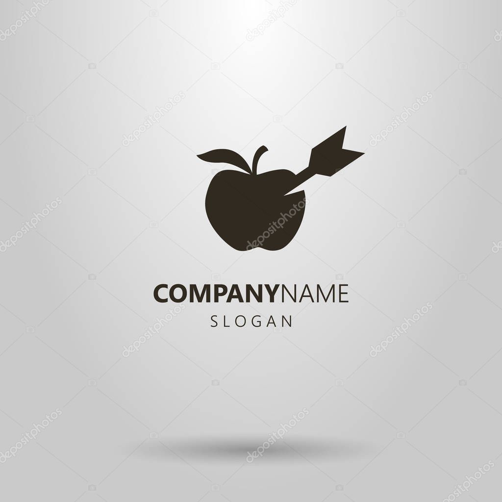 black and white simple vector flat art apple logo with an arrow