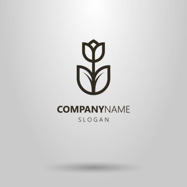 siyah ve beyaz basit vektör geometrik çizgi sanat logo bir lale çiçek