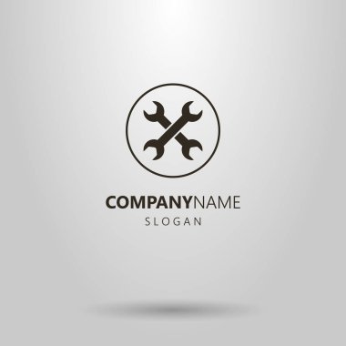 Siyah ve beyaz basit vektör yuvarlak kare somun anahtarları logo çarpı işareti