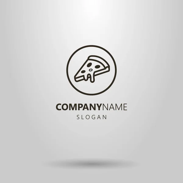 Черно Белый Простой Векторный Логотип Пиццы Ломтик Круглой Рамке — стоковый вектор