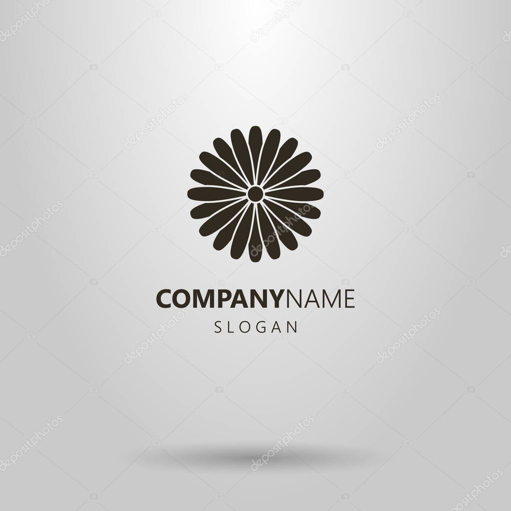 black and white simple vector round logo of a multi-leaf flower