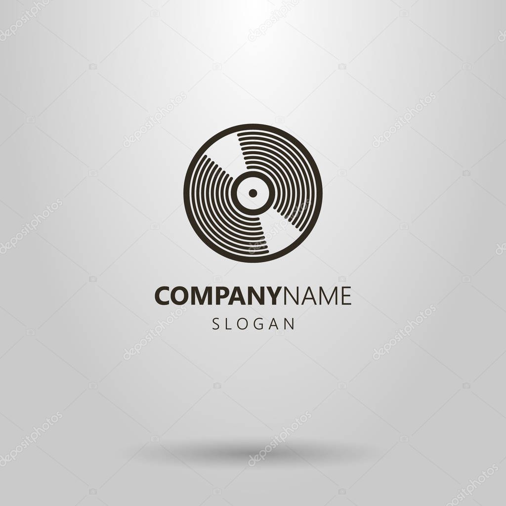 Black and white simple vector line art vinyl record logo