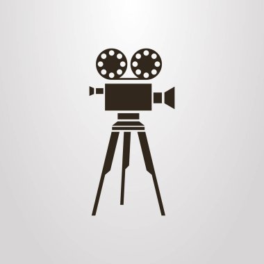 Siyah ve beyaz basit vektör sanat sembol retro kameranın düz 