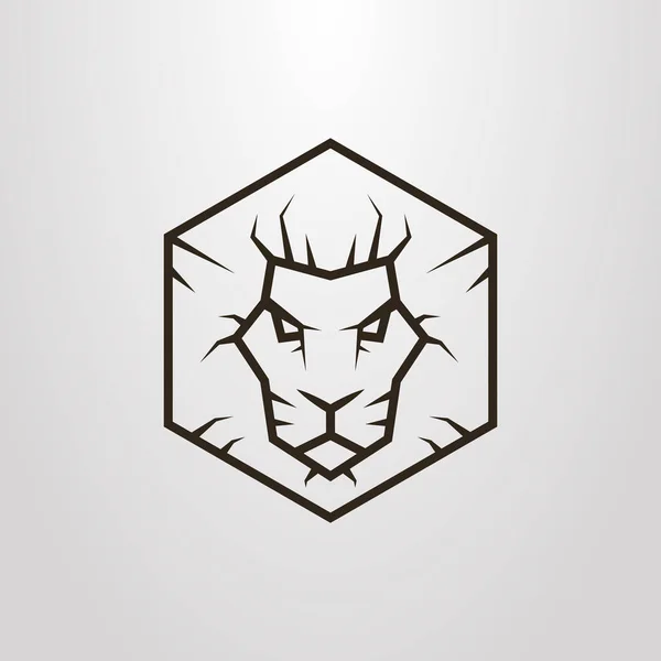 黑白简单向量线艺术狮子头的六角符号 — 图库矢量图片