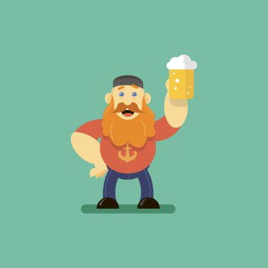 Düz renk sanat vektör çizim karikatür adam bir bardak bira ile
