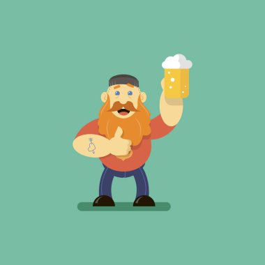 Düz renk sanat çizimi bir bardak bira gösteren bir çizgi film adam gibi