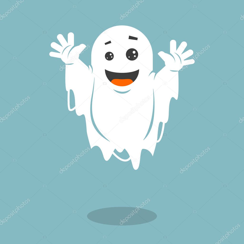 Colored flat art vector illustration of a smiling ghost