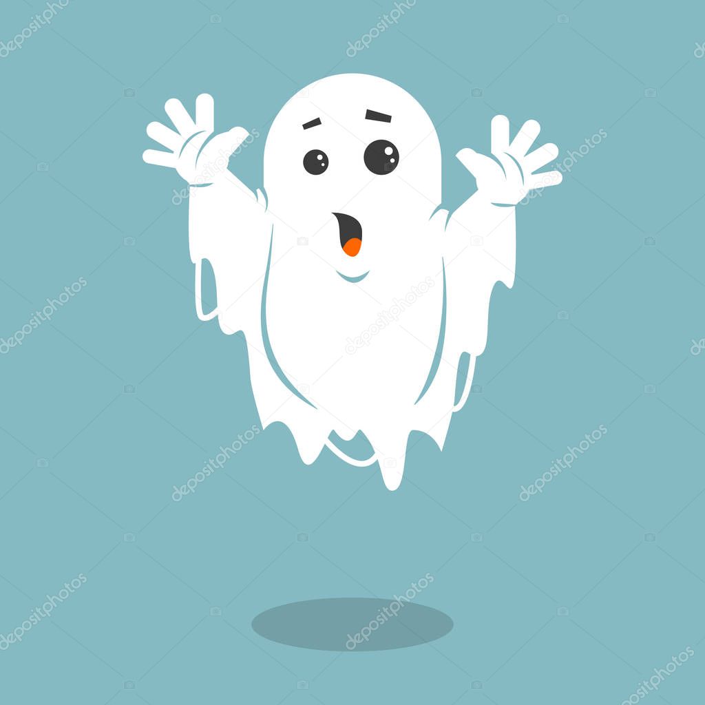 Colored simple flat art vector illustration of a frightening ghost