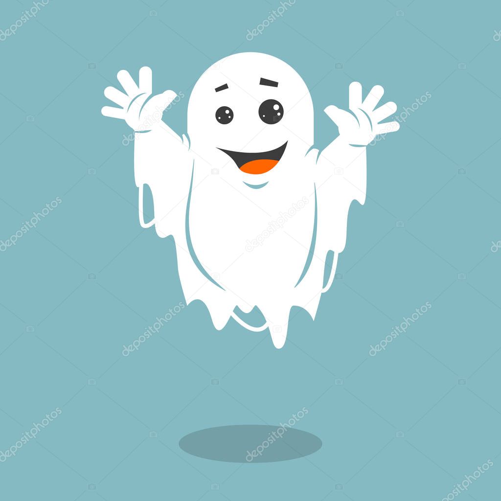 Colored simple flat art vector illustration of a smiling ghost