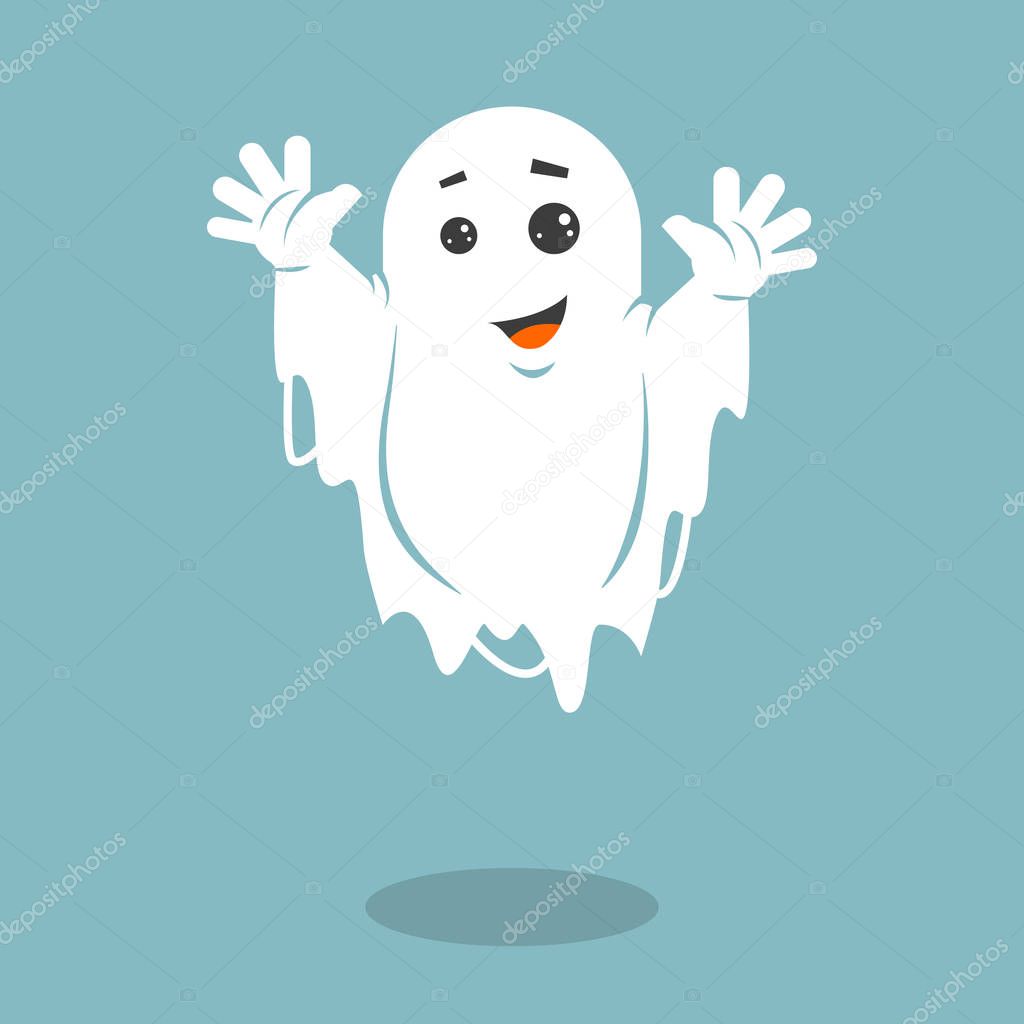 colored simple flat art vector illustration of a grinning ghost