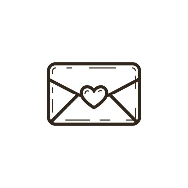 siyah ve beyaz basit vektör satırı sanat simgesi kalp ile kapalı mektup