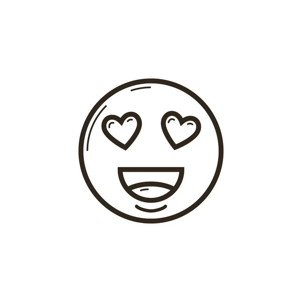 Black White Simple Vector Line Art Icon Enamored Smiley — Stock Vector