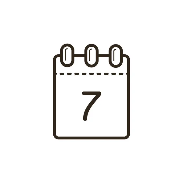 black and white line art icon of the tear-off calendar with number seven on sheet