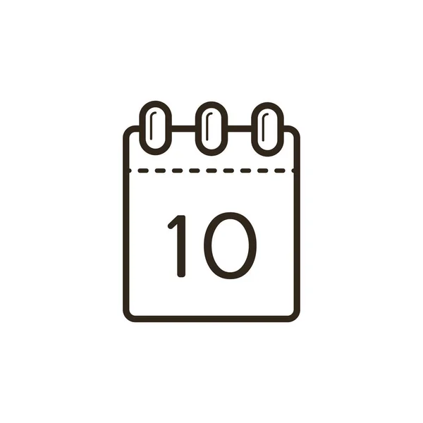 black and white line art icon of the tear-off calendar with number ten on sheet