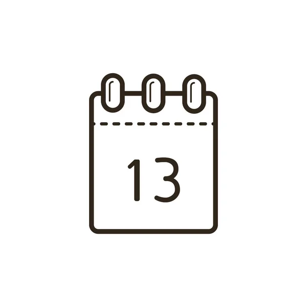 black and white line art icon of the tear-off calendar with number thirteen on sheet