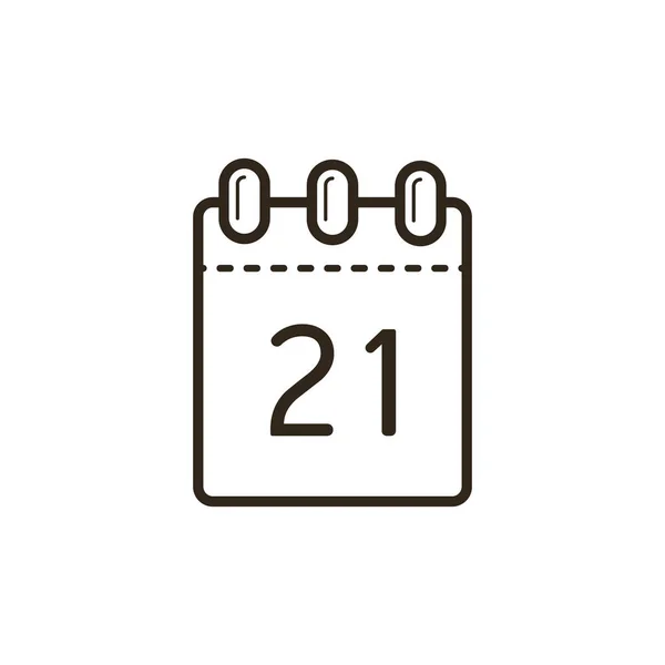 black and white line art icon of the tear-off calendar with number twenty-one on sheet