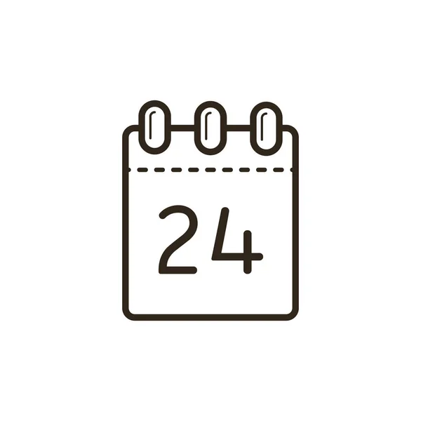 black and white line art icon of the tear-off calendar with number twenty-four on sheet