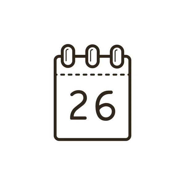 black and white line art icon of the tear-off calendar with number twenty-six on sheet