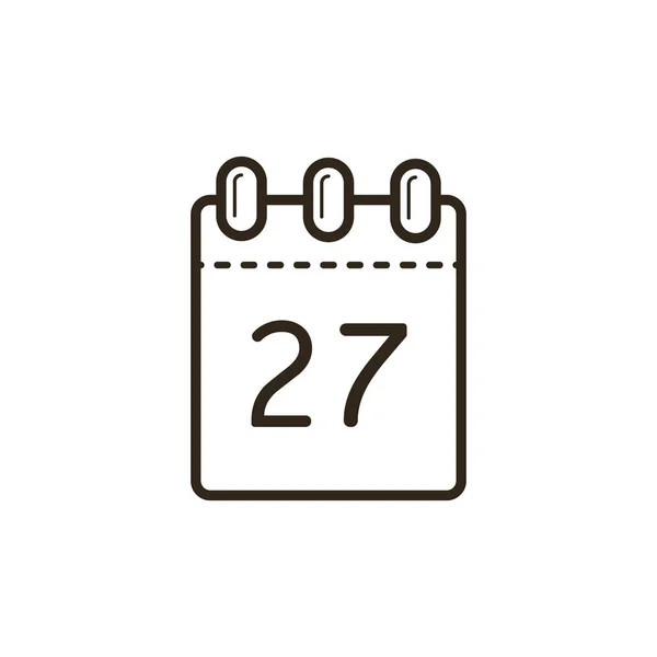 black and white line art icon of the tear-off calendar with number twenty-seven on sheet