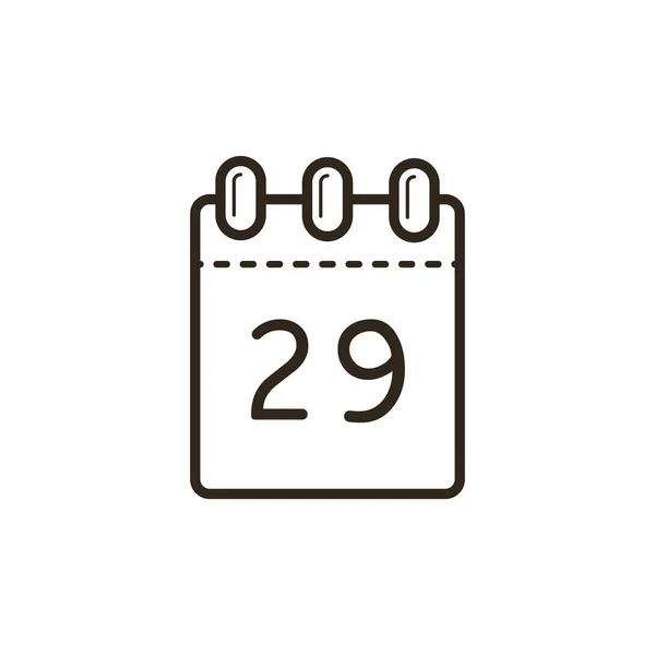 black and white line art icon of the tear-off calendar with number twenty-nine on sheet