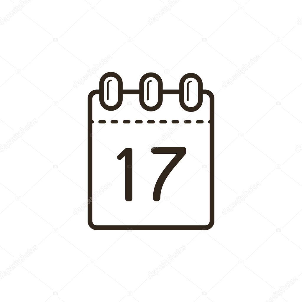 black and white line art icon of the tear-off calendar with number seventeen on sheet