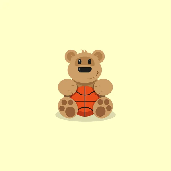 Цветная Плоская Иллюстрация Мультфильма Медведь Баскетбол — стоковый вектор