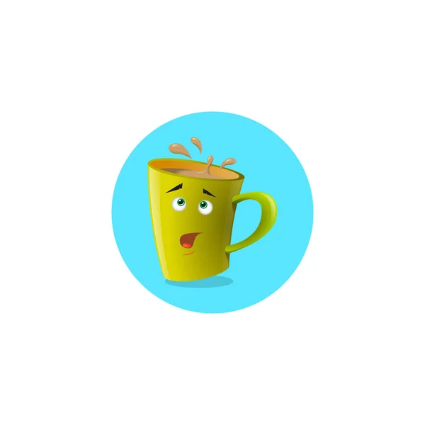 Farbe Runde Illustration Symbol Lustig Gelb Cartoon Tasse Die Überrascht — Stockvektor