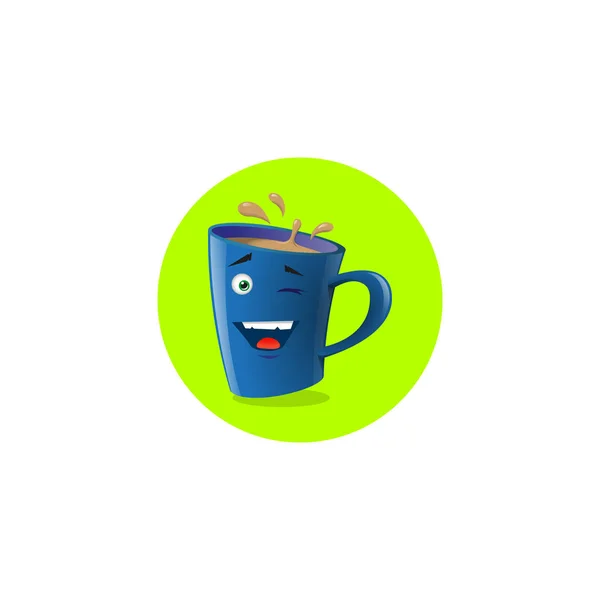 Χρώματος Απεικόνιση Του Μπλε Γελοιογραφία Αστεία Κούπα Που Παιχνιδιάρικα Γουίνκς — Διανυσματικό Αρχείο