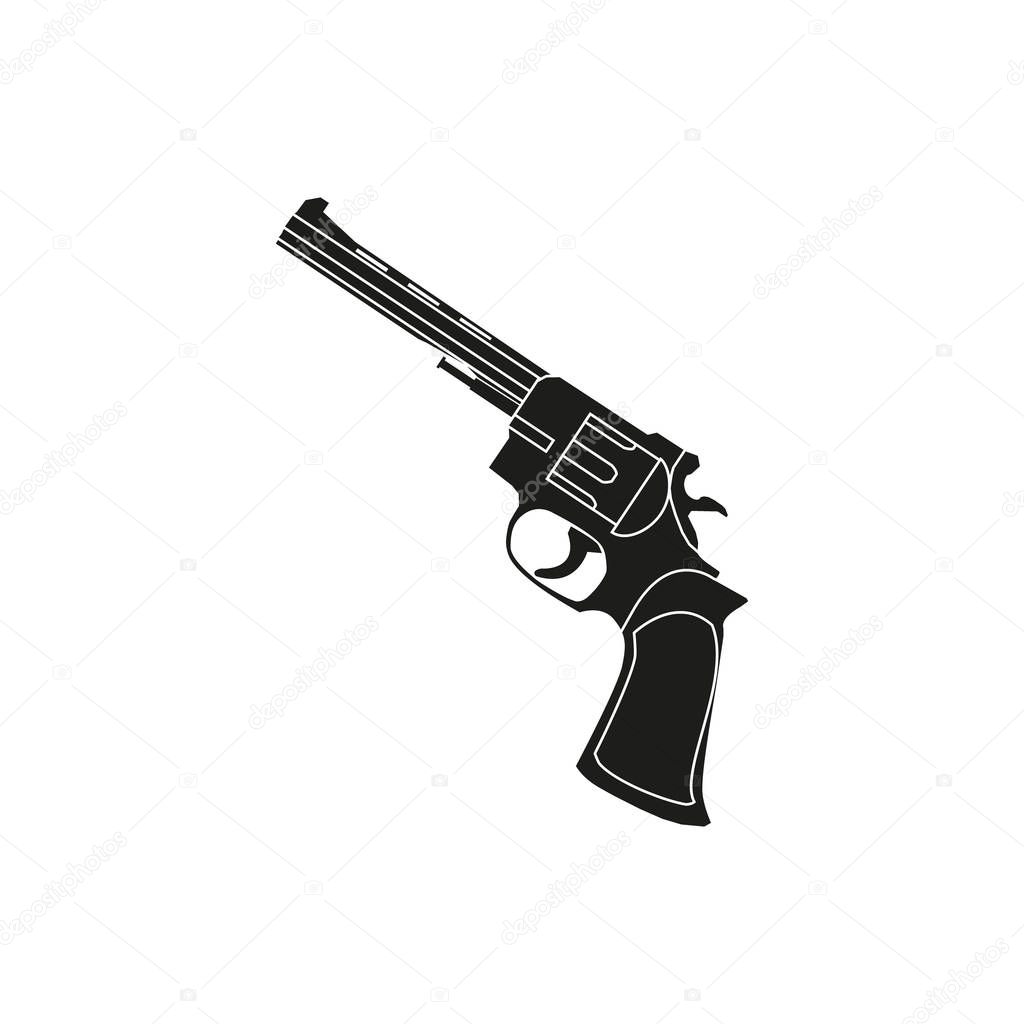 Black and white simple outline icon with a revolver