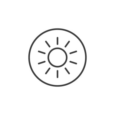 Black and white line art icon of sun in the round frame clipart