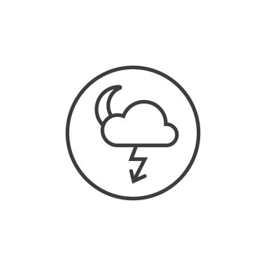 Siyah ve beyaz satır sanat ay simge bir gök gürültüsü fırtına yuvarlak bir çerçeve içinde