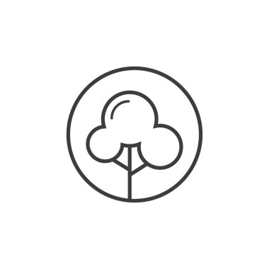 Siyah ve beyaz satır sanat yaprak döken ağaç simgesiyle yuvarlak çerçeve içinde