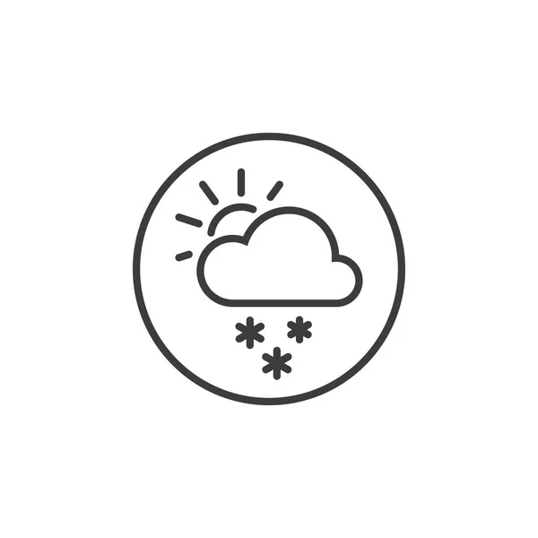 Zwart Wit Lijn Kunst Pictogram Van Zon Sneeuw Wolk Het — Stockvector