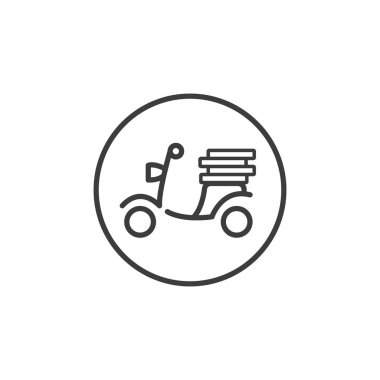 Siyah ve beyaz satır sanat simge teslim scooter yuvarlak çerçeve içinde