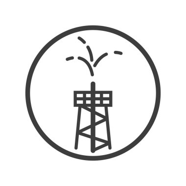 Siyah ve beyaz satır sanat simge petrol Çeşme Kulesi yuvarlak çerçeve içinde