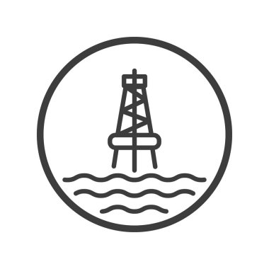 Siyah ve beyaz satır sanat simge yuvarlak çerçeve içinde deniz petrol istasyonu