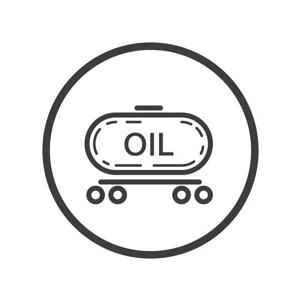 Black and white line art icon of train with oil in the round frame